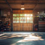 Home gym setup with equipment in a garage